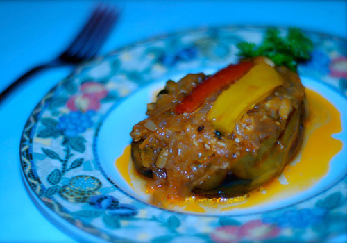 Imam bayildi, Turkish for "the imam fainted"—as in fainted with pleasure when presented this dish by his wife. Well, that's one of the stories (perhaps apocryphal?) to explain this memorably named dish. You may well swoon with pleasure at its flavors.